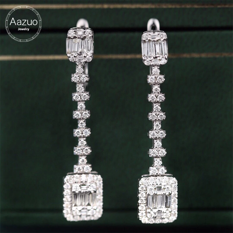 Aazuo Hot sale 18K Pure Solid White Gold Real Diamonds 1.20ct Sector Stud Earrings Gifted For Women Wedding Birthday Party Au750