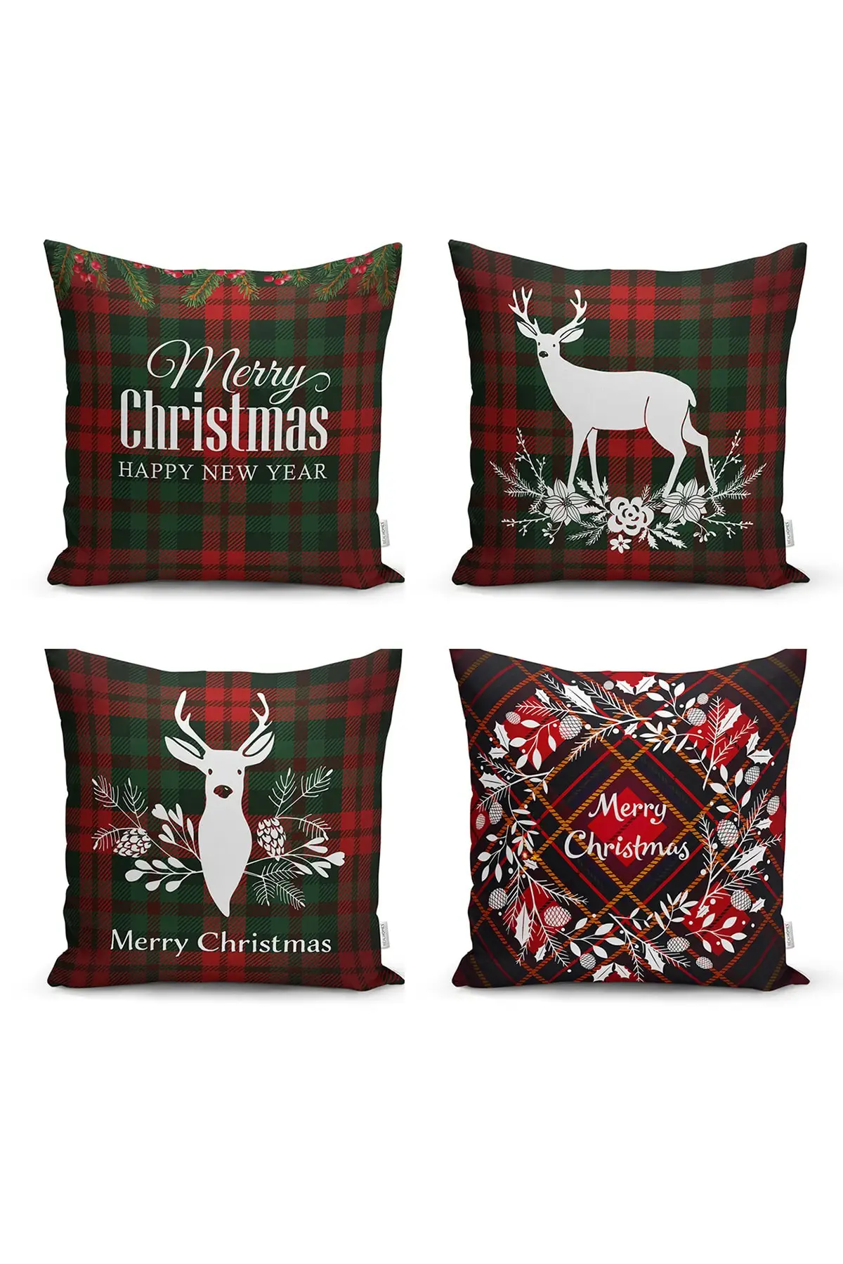 

Plaid Zeminli Christmas Patterned 4'lü Cushion Pillow decorate Case
