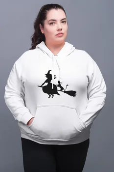 

Angemiel Wear Süpürgeye Overlapping Witch And Cat White Women 'S Hooded Sweatshirt