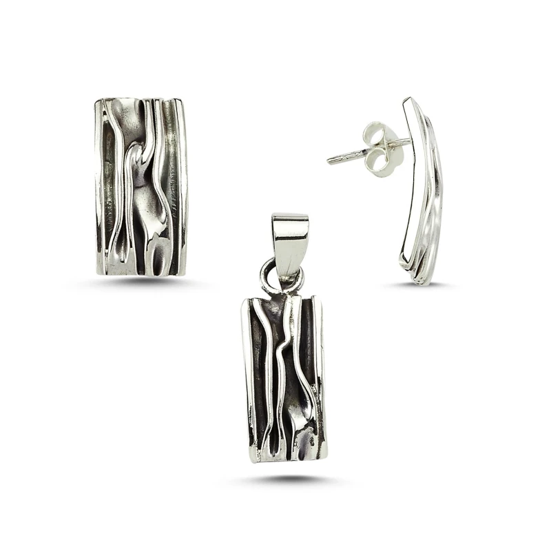 

Silver 925 Sterling Sterling Rectangular Wrinkled Set