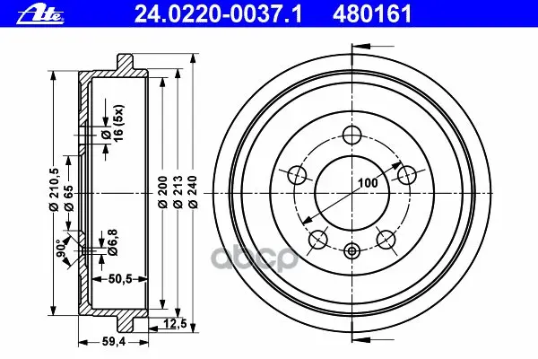 Барабан Тормозной Audi- A2(8z0)- 1.4 Seat- Cordoba(6l2)- 1.6 16v Ate арт. 24.0220-0037.1
