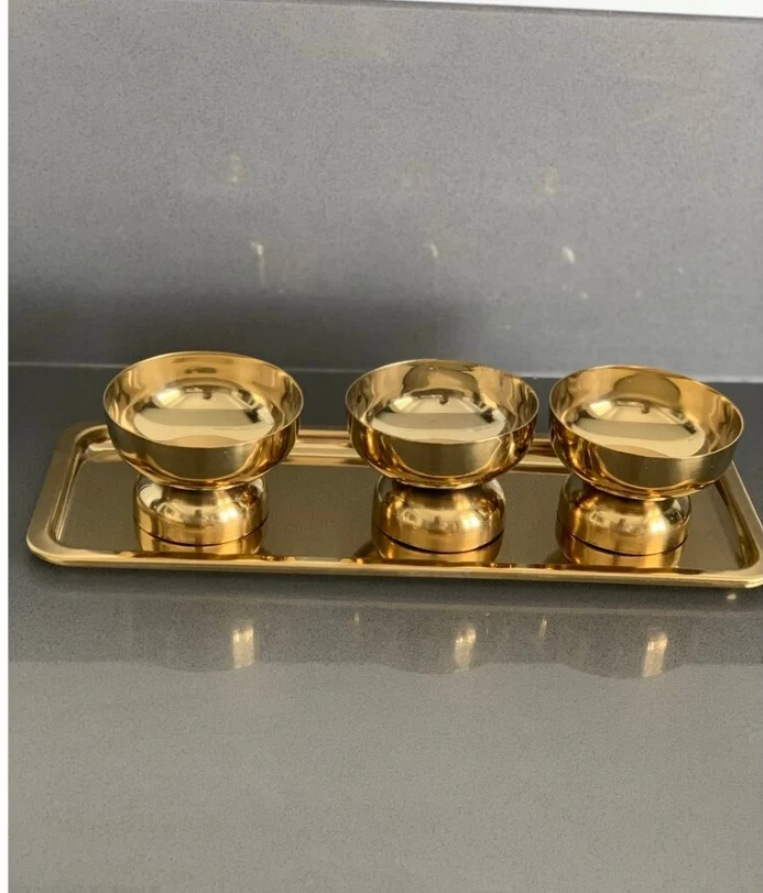 1 piece Titanium-plated gold-color bowl with feet stylish design | Дом и сад