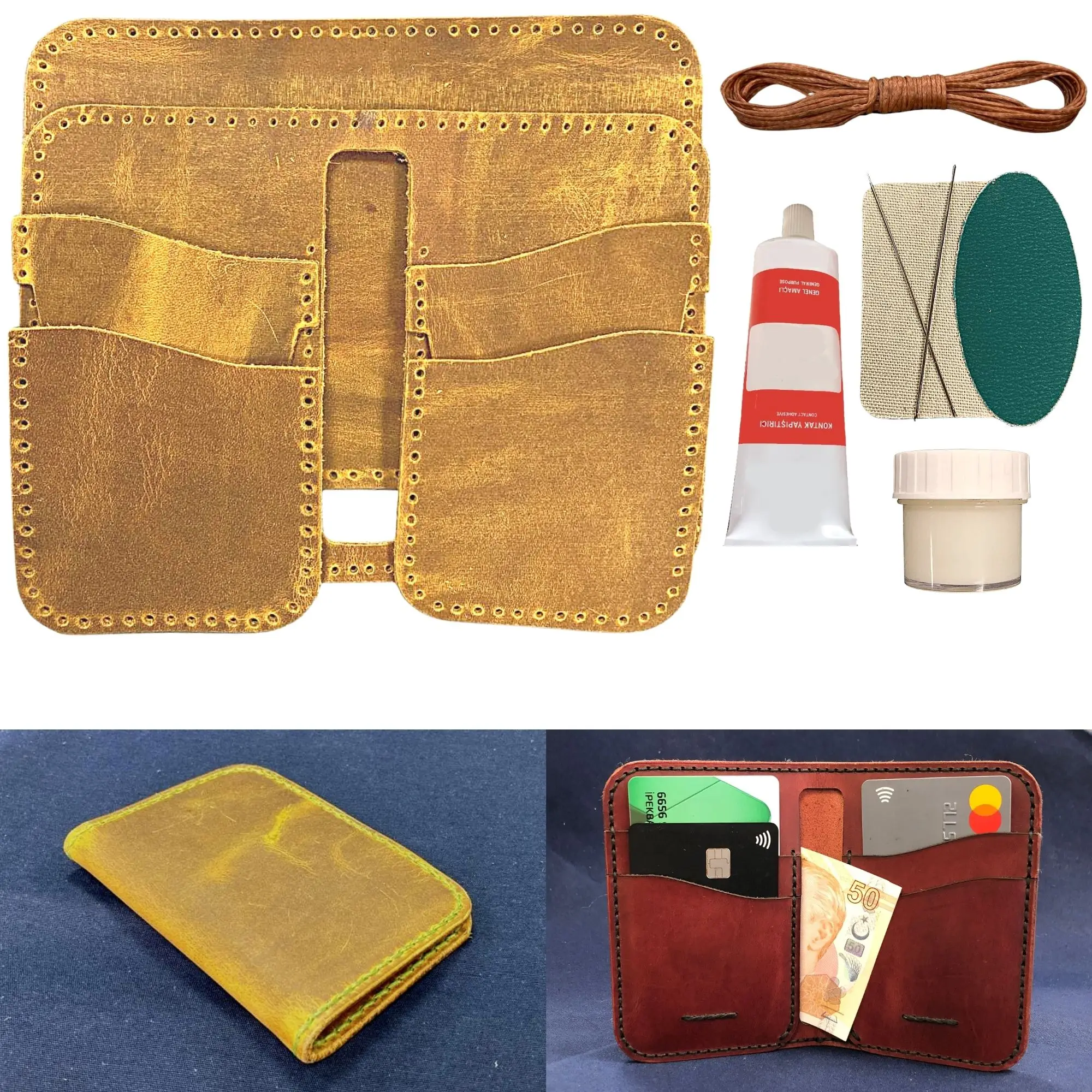 Ipekbazaar DIY Handmade Genuine Leather Vertical Wallet Making Kit Specially Cut Crazy Leather Pieces For Wallet & Card Holder