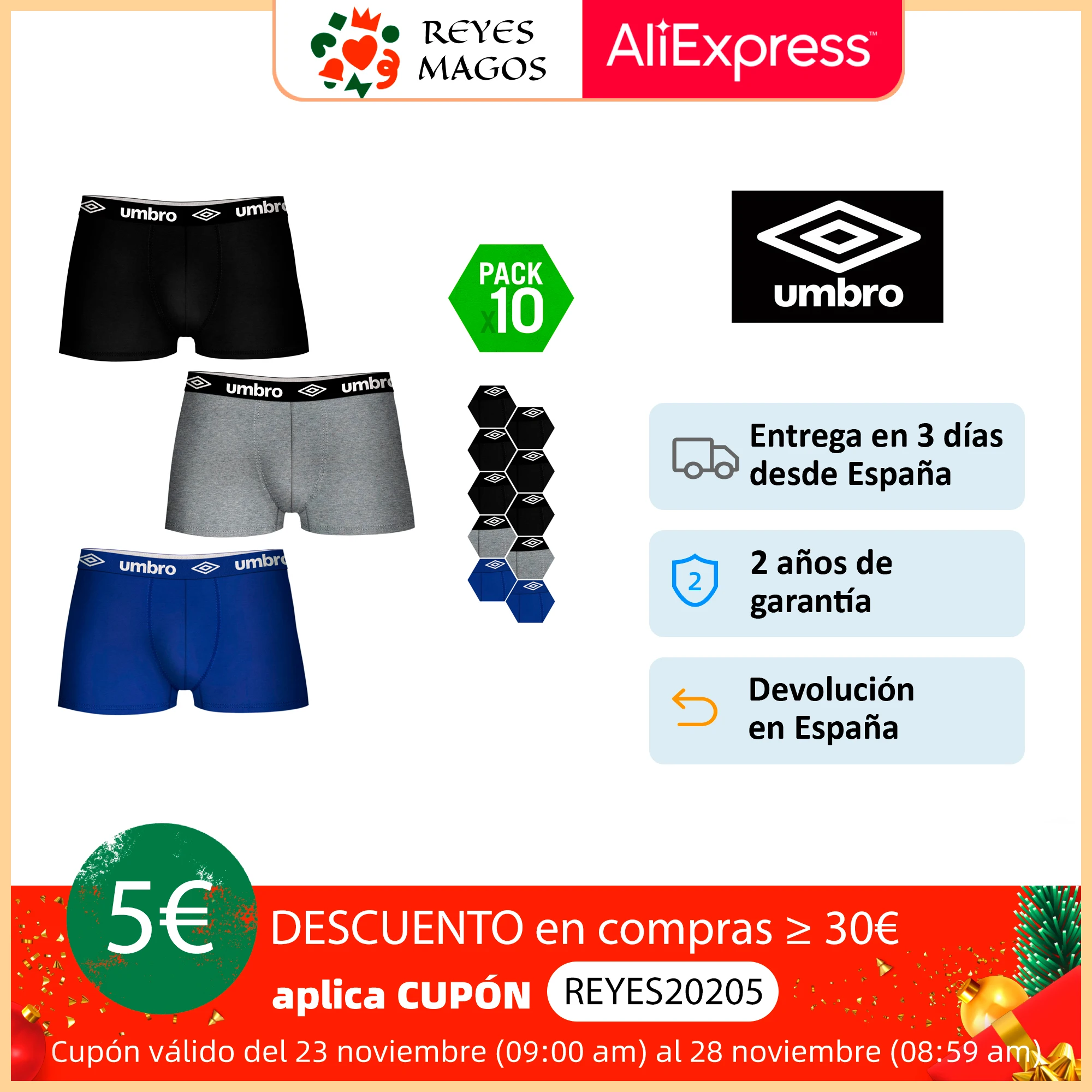 Мужские шорты боксеры UMBRO комплект из 10 предметов черного серого и синего