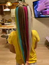 Lupu-extensiones de cabello sintético para niña, horquilla larga y lisa con un Chip en color arcoíris resaltado, para cabello falso