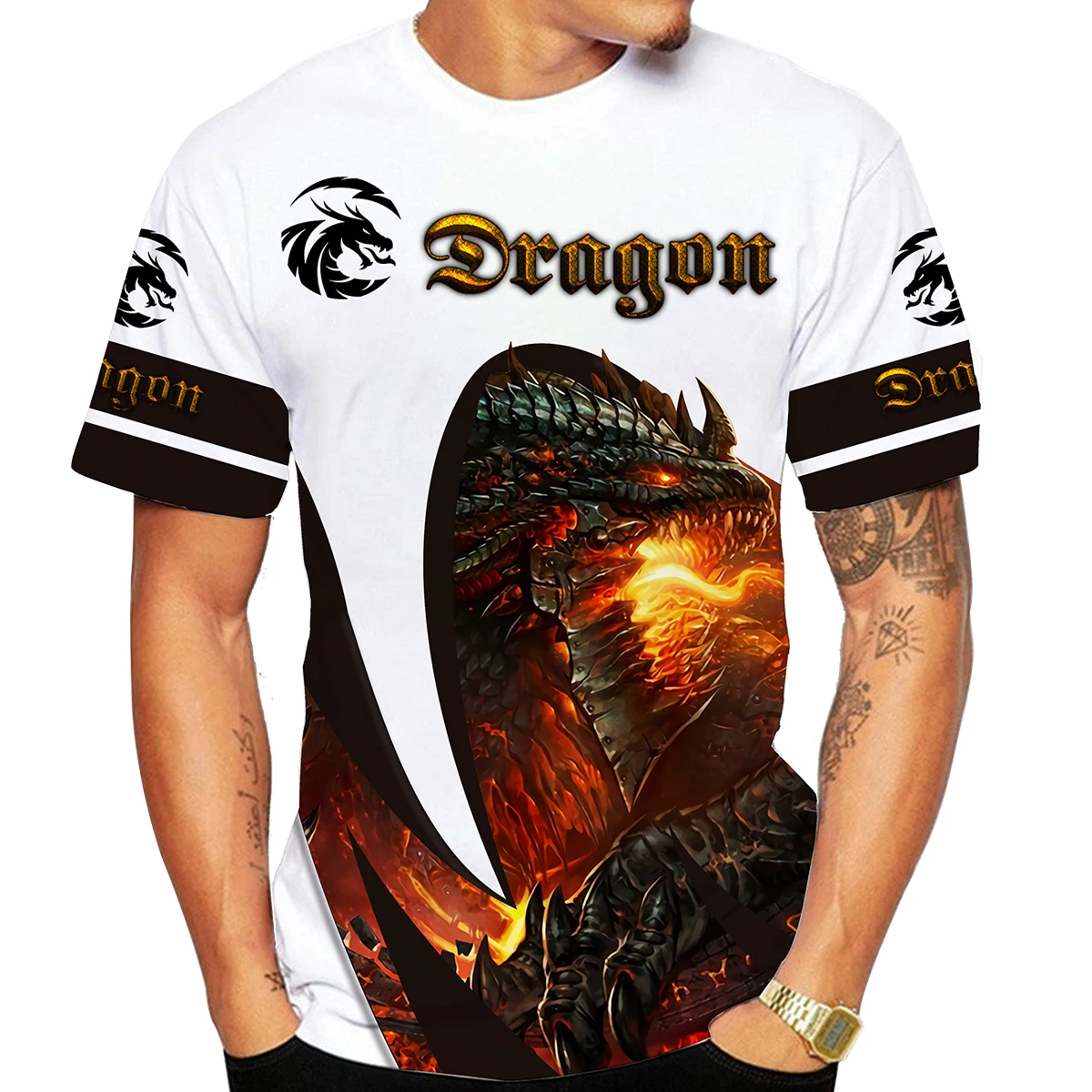 Spring Summer 3D Fly Dragon Tattoo Printed Men's Tracksuit 2 Piece Set Fashion T Shirt Men Sportswear Casual Men Clothing Suit cotton t shirts