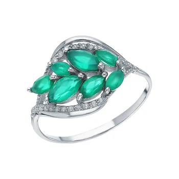 

Silver ring with cubic zirconia and agate sunlight sample 925