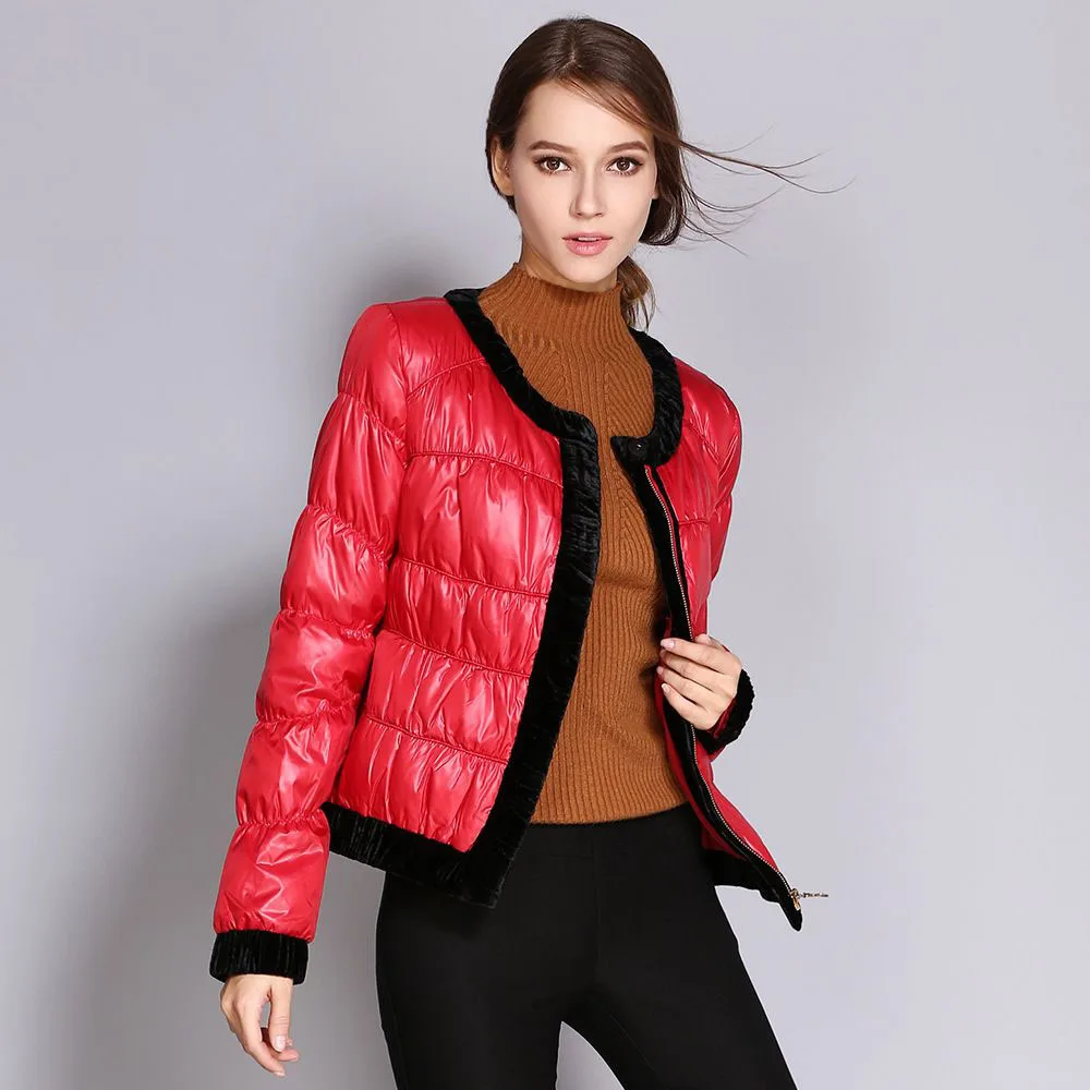 

Women Down Jacket Winter Solid Crew Neck Long Sleeve Outerwear Jacket Light Thin Slim Warm White Duck Down Coat Women Outerwear