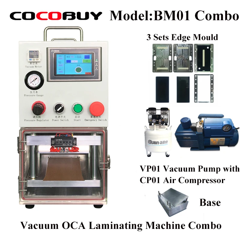

YMJ Vacuum lamination machine bm01 for samsung edge with vacuum pump air compressor and three set free edge mold for laminating
