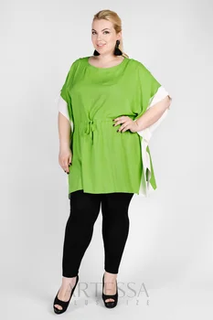 

Tunic artessa plus size, sleeve short, C strings, of штапеля.