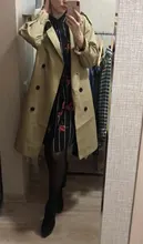 Gabardina larga con cinturón de doble botonadura para mujer, color azul, caqui, ropa de mujer, prendas de vestir exteriores de gran calidad para otoño y primavera