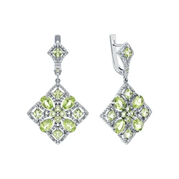 

Silver earrings with хризолитом and cubic zirconia sunlight sample 925