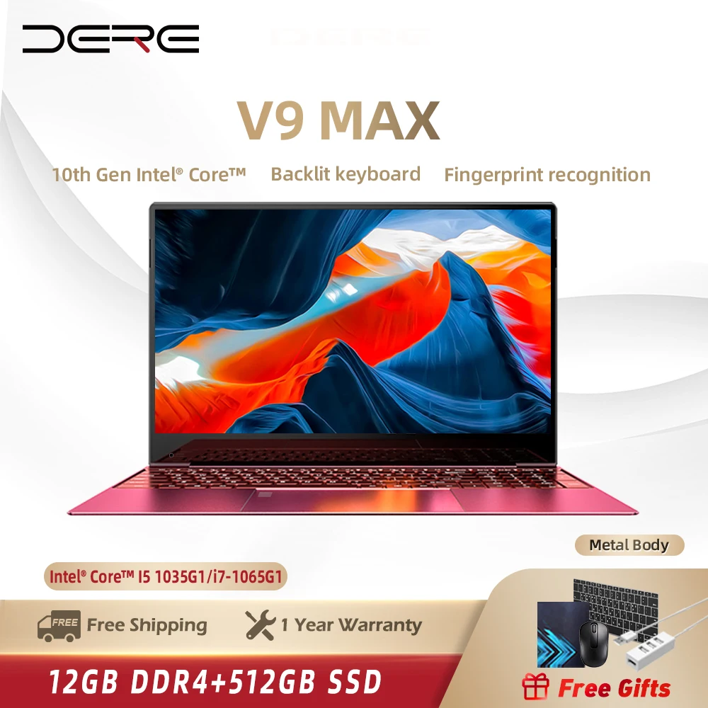 Ноутбук DERE V9 MAX 15 6 дюйма FHD экран Intel Core I7 12 Гб ПЗУ 512 SSD клавиатура с подсветкой