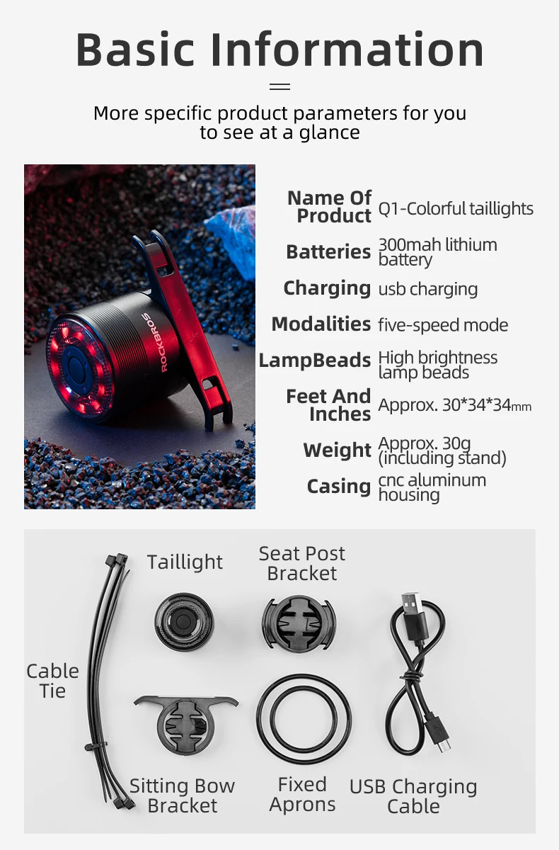 ROCKBROS Waring Bike Tail Light USB Charge Water-resist Rear Light Double Bracket 7 Colors Cycling Light Lamp Bike Accessories