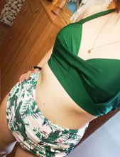 Bikini femenino con cuello Halter y cintura alta, traje de baño con cuello halter y cintural alta con estampado floral en talla XXL