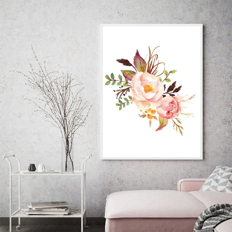 Boho Flowers Skull Watercolor Canvas Poster Home Decor
