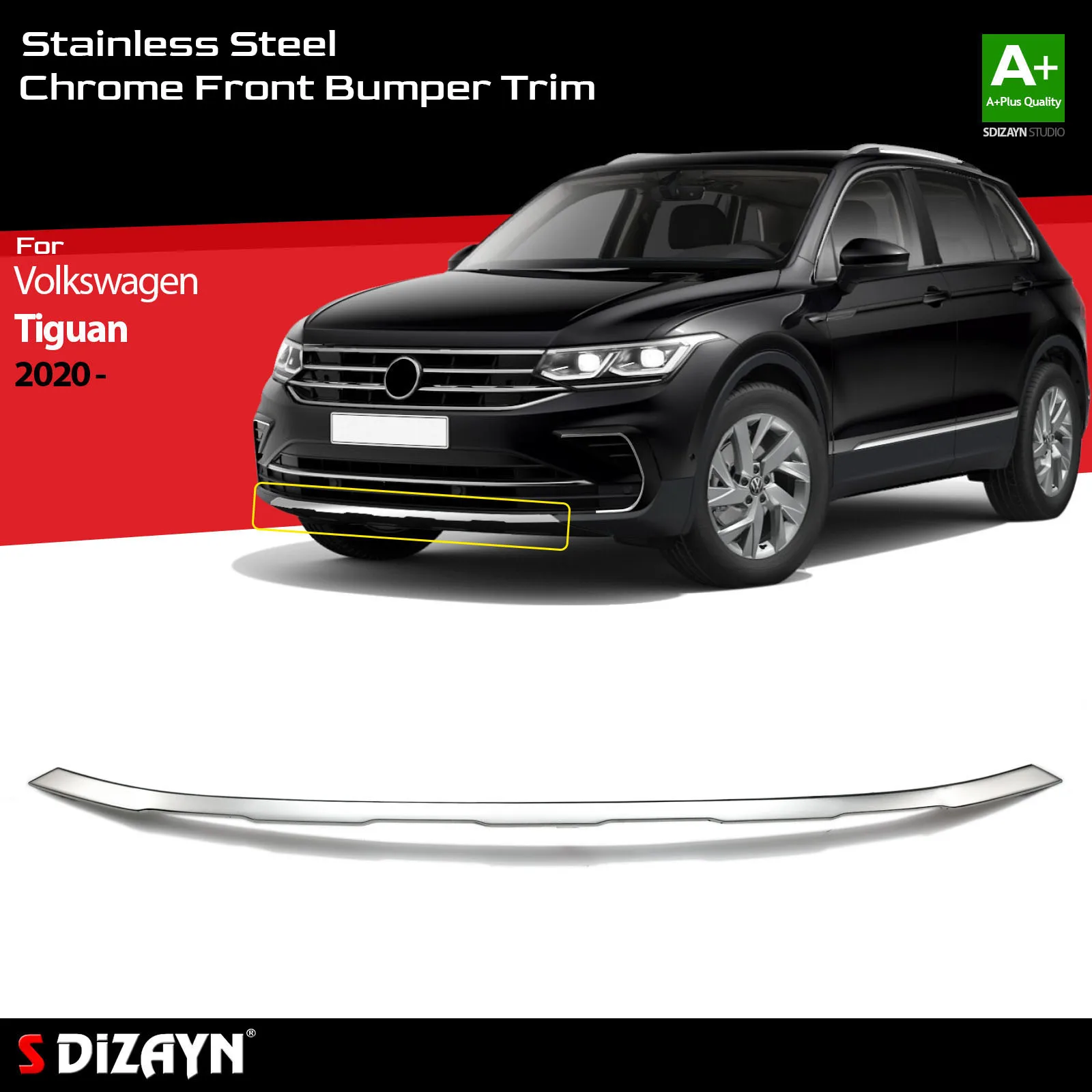 Хромированная отделка переднего бампера для Volkswagen Tiguan нержавеющая сталь 1 шт.