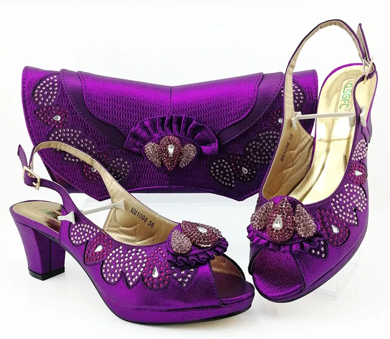 

SB8411-5 Elegant purple color italian shoes and bag matching set for african aso ebi wedding party sandal shoes SB8411