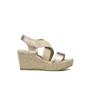 

VIDORRETA-MUJER-ALPARGATAS PLANAS-SANDALIA CRIB ESPARTO PLATFORM NAPA LEATHER GOLDEN METAL ELASTIC