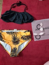 Bañador de 5 a 14 años para niña, traje de baño para niña con estampado de hojas, Bikini de chica adolescente, traje de baño con Top de cuello Halter para niña Falbala