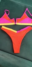 Swimsuits Women Swimwear Bikinis Biquini Beachwear Thong Ribbed Push-Up Ingaga Sexy Solid-Patchwork