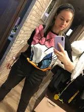 Black T-Shirt Daisy Duck Cartoon Print Sweet Women Cute Disney Fashion Tee-Tops Pullover