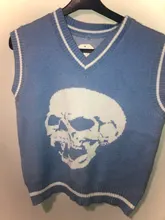 Rapcopter-suéteres Y2K para mujer, suéteres de calaveras con cuello de pico, blusas de punto azules informales holgadas, ropa de calle Retro para mujer, Tops de punto 2020