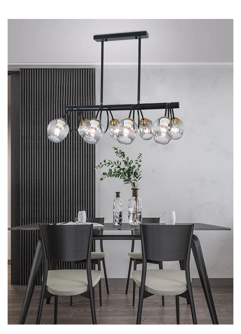 Modern Pendant Lamp For Dining Room Kitchen Long Table Indoor Lighting Fixtures Glass Bulb Chandelier E27 Black Iron Home Decor small chandeliers