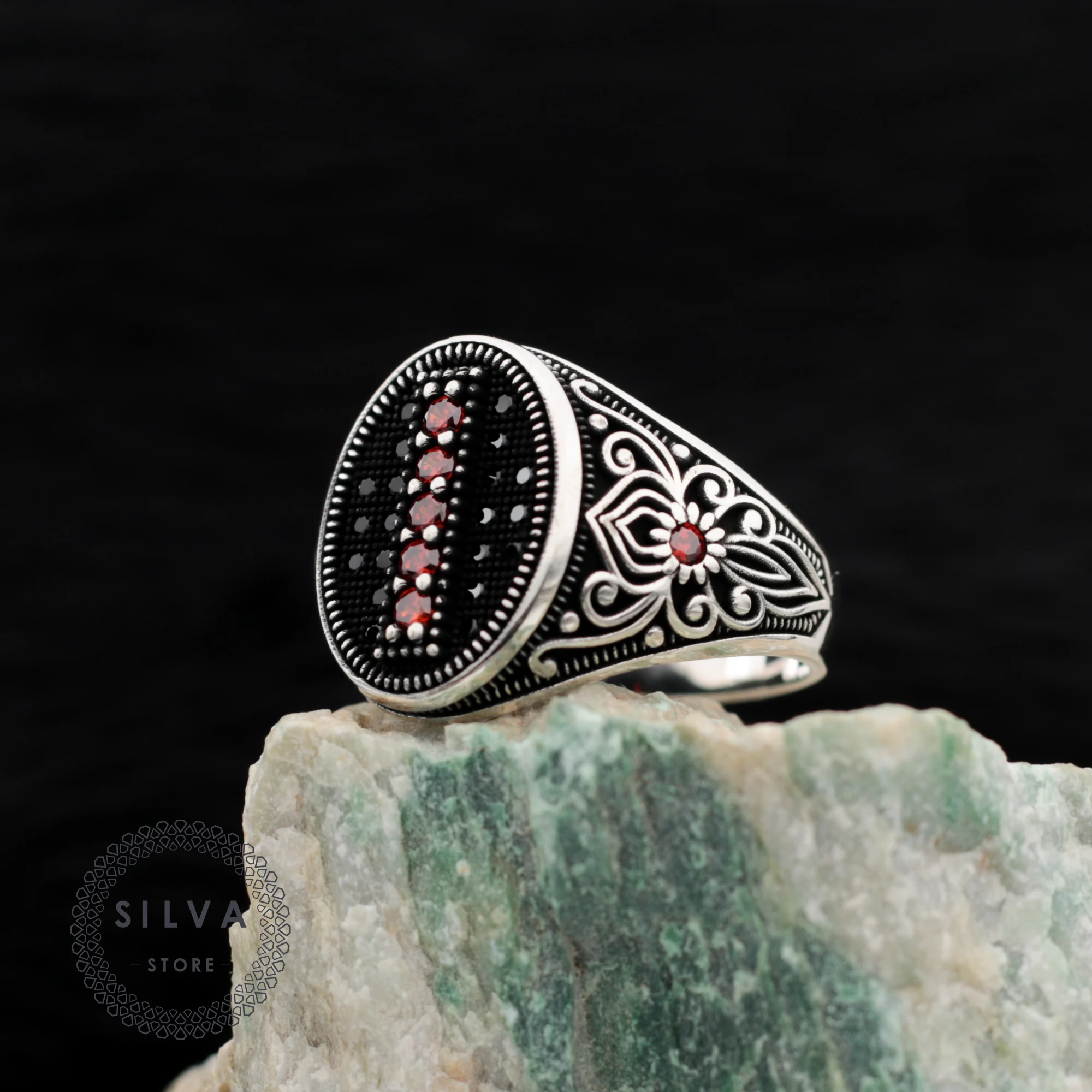 

Original 925 Silver Men's Ring With Zircon Stones. Turkish Man Jewellery Male Gift Color Can Be Selected All Sizes Available