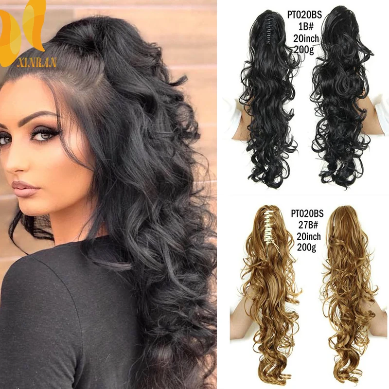 XINRAN Long Thick Wave Ponytail Extension Claw Clip Wavy Extensions Synthetic Fiber In Hair For Women | Шиньоны и парики