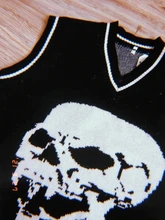 Rapcopter-suéteres Y2K para mujer, suéteres de calaveras con cuello de pico, blusas de punto azules informales holgadas, ropa de calle Retro para mujer, Tops de punto 2020