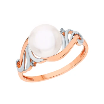 

Gold ring with cubic zirconia and pearls cultured sunlight sample 585