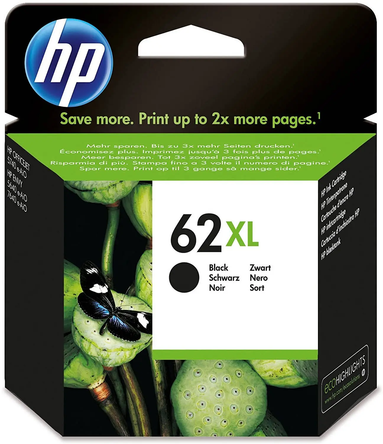 Cartuccia Hp 62Xl C2P05Ae Cartuccia Di Inchiostro Nero Originale Per Hp Envy 5540, 5541, 5544, 5545, 5547, 5548, 5640, 5642, 5644, 5660, 7640, Hp Offi