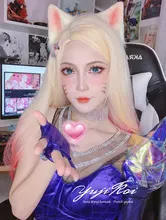 L-Email Wig Blonde Ahri Cosplay Synthetic-Hair KDA Baddest Heat-Resistant with LOL Ears