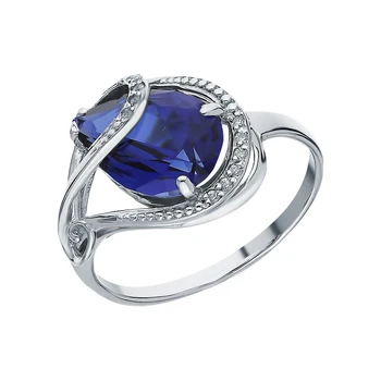 

Silver ring with cubic zirconia and Sapphire synthetic sunlight sample 925