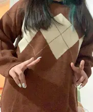 Jerséis de estilo coreano con estampado geométrico para otoño e invierno, jerséis de punto holgados de gran tamaño con cuello redondo, jersey de Mujer