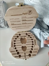 Caja de dientes de madera para bebé, organizador para guardar dientes de leche, Umbilica, inglés, holandés, español, portugués, francés, ruso