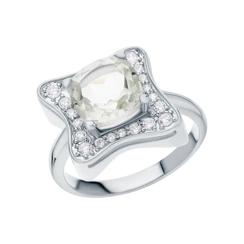 

Silver ring with cubic zirconia and amethyst green sunlight sample 925