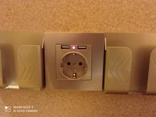 Coswall-Enchufe de pared con puerto USB, toma de corriente de 16A tipo europeo dual, para carga de 5V y 2.1A, con indicador LED, panel gris, negro, blanco o dorado