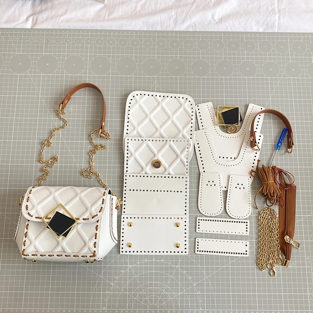 DIY Handmade PU Leather Rhombus Parts Weave Material Set Handbag Shoulder Strap Crossbody Bag Women Accessories With Hardware