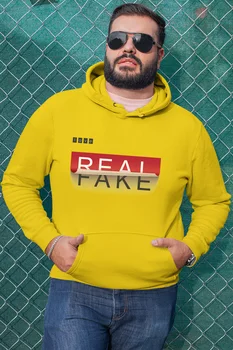 

Angemiel Wear Love Real Fake Sticker Yellow Men 'S Hooded Sweatshirt