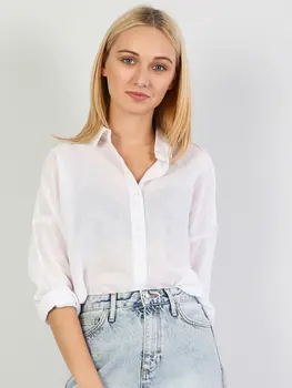 

Colins Woman Relaxed Fit White Long Sleeve Shirtfemale fashion shirt women,CL1042552