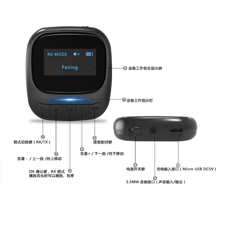 2020 New Bluetooth 5 0 Receiver Transmitter AptX Apt X LL A2DP AVRCP Adapter for TV Headphone Color Screen Display Audio Player