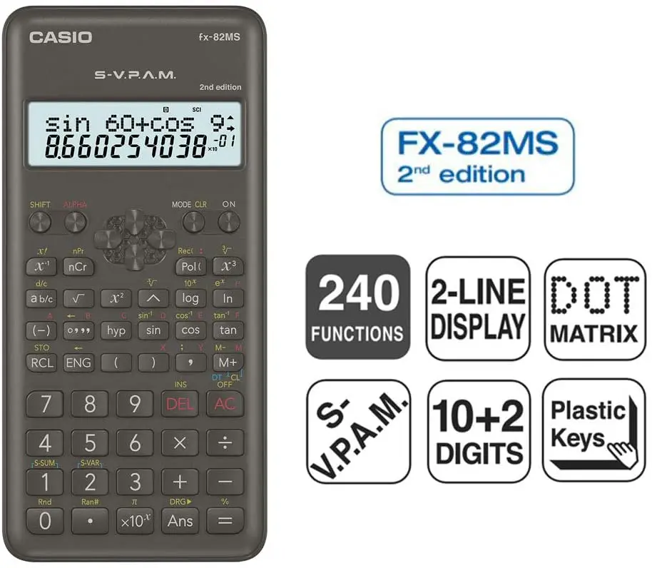 Calculadora Cientifica Padrão 12 Dígitos FX-82MS-2 Preto - Casio