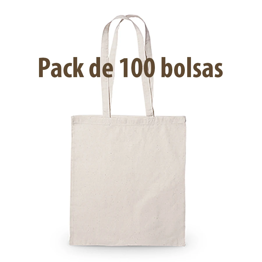 Bolsa tela Algodón, biodegradable, reutilizable, asas largas, resistente. Pack 100 un., compra, shopper, tote bag, manualidades