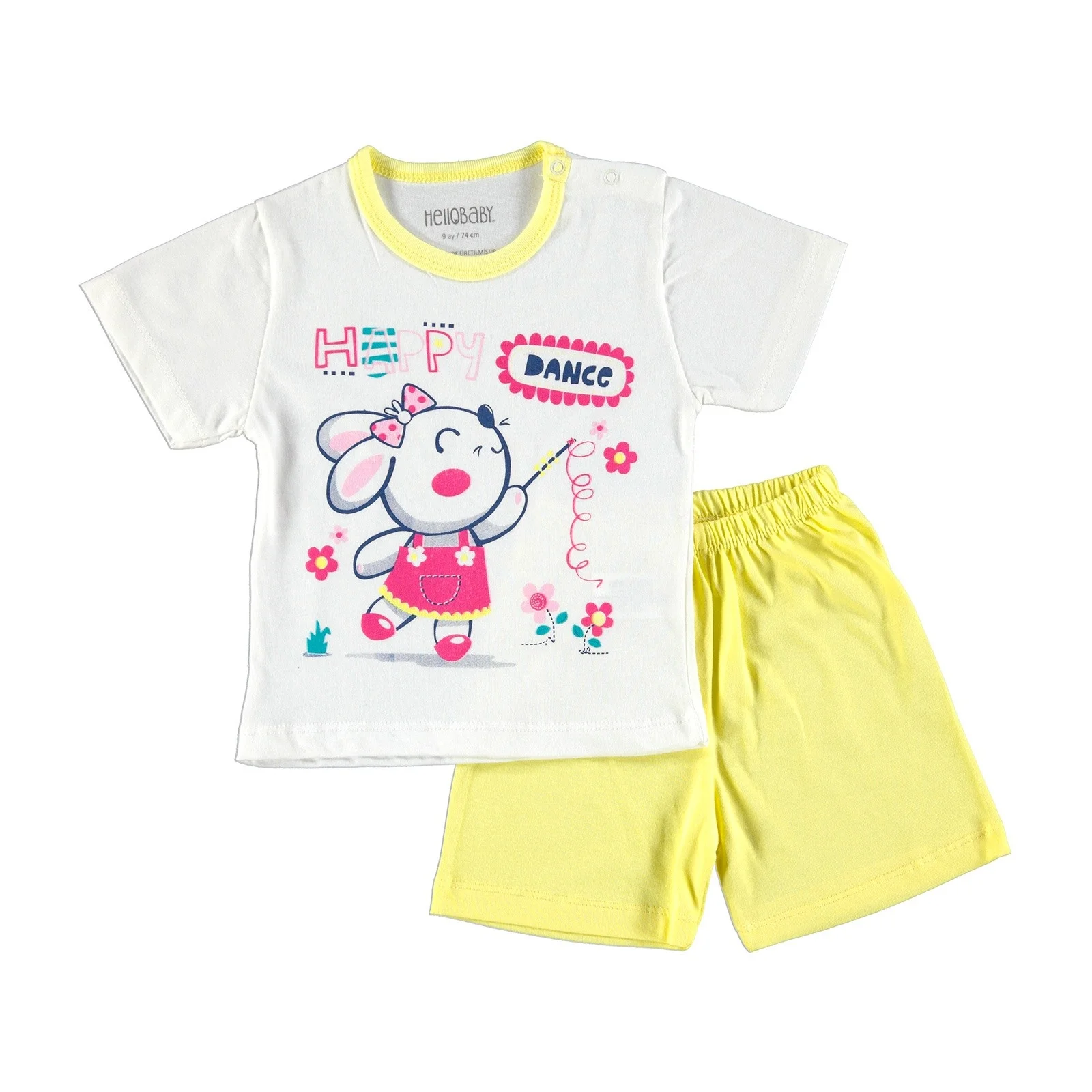 Цвет: желтый Ebebek HelloBaby/пижамный комплект с короткими рукавами и круглым вырезом; Летняя Повседневная хлопковая одежда с короткими рукавами и принтом; повседневная одежда для малышей; шорты - Цвет: Цвет: желтый