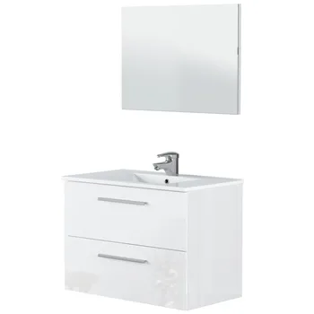 

Basin cabinet Pendant for bathroom Toilet 2 drawers in White Color Brightness with Mirror and SINK CERAMIC Included 80x45x57 cm
