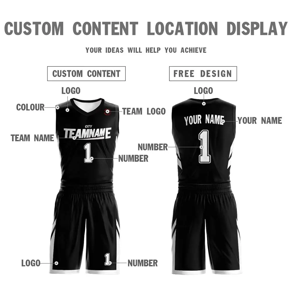 Basketball Jersey Uniform Reversible Customize Printed Personalized Name Number Sportswear Big Size Kid sizes