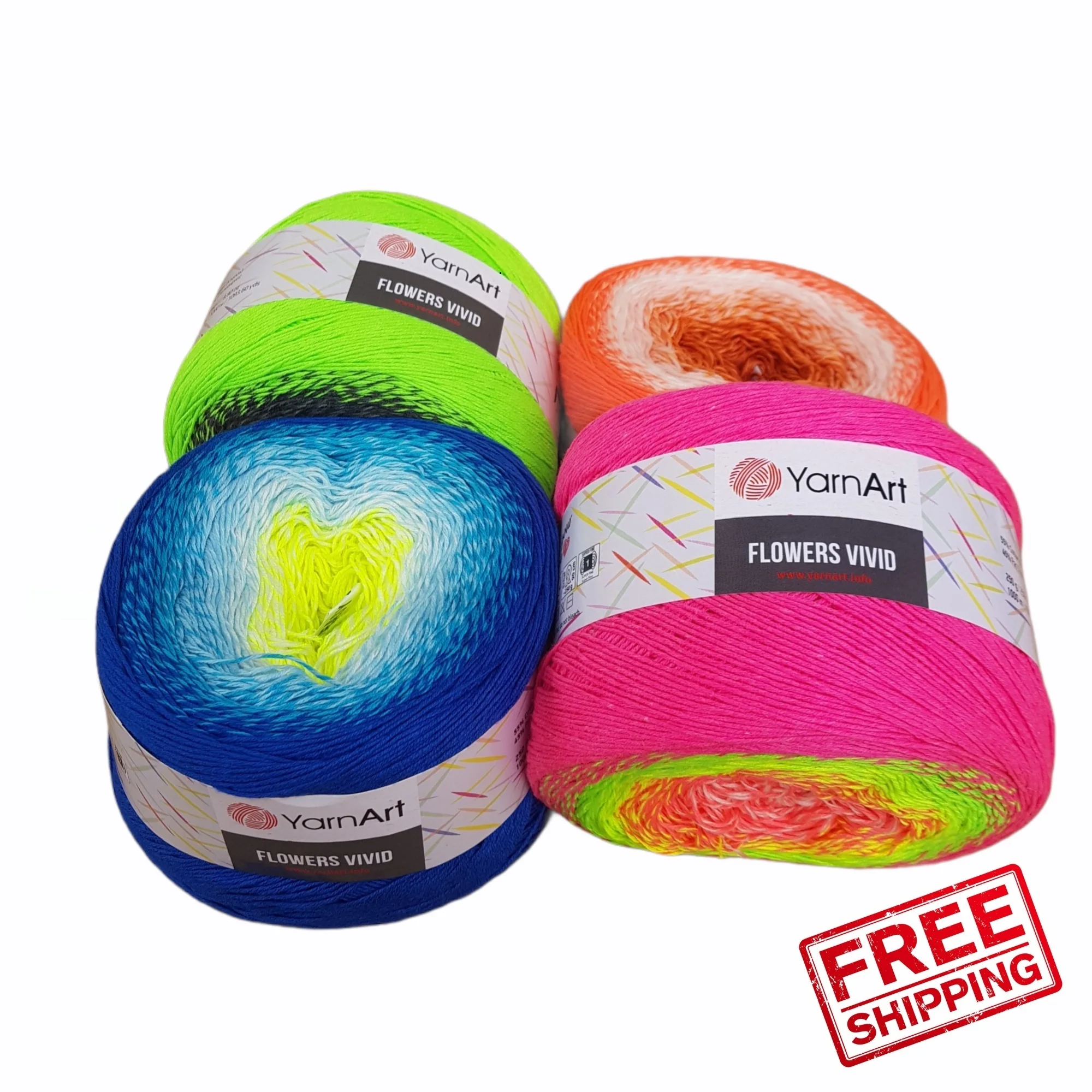 

Yarnart Flowers Vivid Yarn 250gr 1000mt Hand Knitting Crochet Cake Gradient DIY Fantasy Neon Bright Colors String Spring Summer
