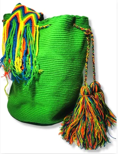 Bolsos Colombianos Artesanales, mochilas Wayuu, tanto mujer como para hombre. Auténticos bolsos, hechos a mano con ayuda de pequeña maquinaria por las tribus aborígenes,|Bolsas con cordón| -